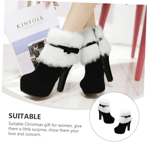 MUCKLILY Damen Weihnachts-stiefeletten mit Dickem Absatz Warm Gefüttert Kurze Ankle Boots mit Plüsch Rutschfest Modisch für Winter und Kalte Tage Komfortabel und Robust für Festliche von MUCKLILY