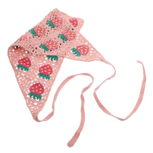 MUCKLILY Dreieckiges Damen Haarbandana mit Erdbeer motiv Gehäkeltes Atmungsaktives Kopftuch aus Polyester Modisches Halstuch und Haaraccessoire für Alltag Party und Fotoshootings von MUCKLILY