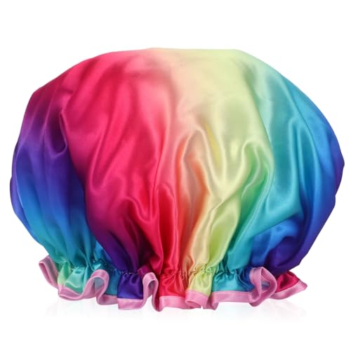MUCKLILY Duschhaube Doppellagig Elastisch für Damen und Herren Haarschutz Badekappe Regenbogenfarben Geeignet für Dusche Schwimmen Spa Alltag von MUCKLILY
