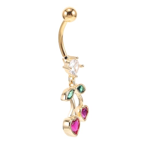 MUCKLILY Edelstahl Bauchnabelpiercing mit Herz kirsche Design Modischer Körperschmuck für Frauen Komfortabel Hautfreundlich Vielseitig Kombinierbar Niedliches Nabelpiercing Schmuckstück von MUCKLILY