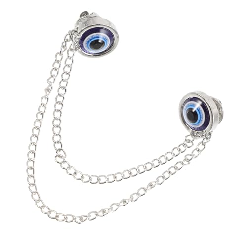 MUCKLILY Edelstahl Evil Eye Brosche Ketten clip für Pullover und Schal Modischer Anstecker mit Kragenclip Vielseitig für Kleidung Tücher und Accessoires Silberfarbener Schmuck für Damen von MUCKLILY