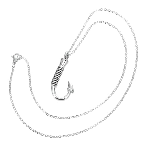 MUCKLILY Edelstahl Urnen Anhänger Halskette Fischhaken Design Cremation Necklace für Asche Unisex Memorial Schmuck zum Aufbewahren von Erinnerungen an Verstorbene von MUCKLILY