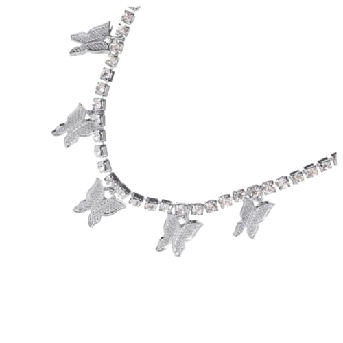 MUCKLILY Einfache Single Layer Damen Halskette mit Funkelndem Schmetterling Anhänger Modische Silberne Clavicle Chain aus Umweltfreundlichem Legierungs und Strassmaterial Langlebiger von MUCKLILY