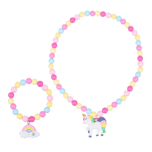 MUCKLILY Einhorn Schmuckset Armband und Halskette aus Bunten Kunststoffperlen DIY Bastelset für Mädchen Freundschaftsarmbänder Modisch und Langlebig für Alltag und Party von MUCKLILY