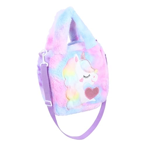 MUCKLILY Plüsch Einhorn Umhängetasche für Mädchen Flauschige Kinder Crossbody Tasche Umweltfreundliches Material Reißverschluss für Schule und Freizeit von MUCKLILY