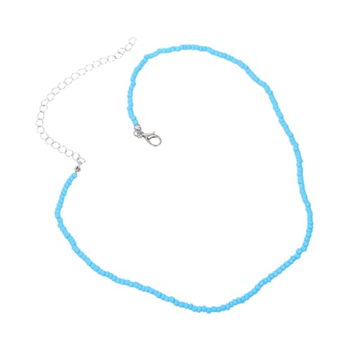MUCKLILY Einlagige Damen Clavicle Kette mit Blauen Reisperlen Modische Perlenhalskette im Boho Stil Leichte und Langlebige Schmuckkette für Strandparty und Alltag von MUCKLILY