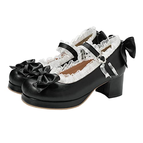 MUCKLILY Elegante Damen High Heels mit Dickem Absatz Frühjahrs Pumps mit Anti rutsch Sohle Modische Frauen Schuhe für Alltag und Party Komfortabel und Leicht Anzuziehen Schwarz von MUCKLILY