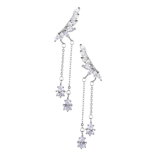 MUCKLILY Elegante Silberne Wings Ohrhänger mit Funkelnden Strasssteinen Lange Tropfenform Sterling Silber Modische Braut Ohrpendants Dekorative Ohrringe für Damen Party Festtagsaccessoire von MUCKLILY