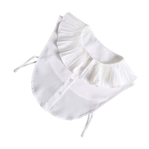 MUCKLILY Eleganter Falscher Kragen aus Weißer Chiffon spitze Leichter Damen krageneinsatz mit Welligem Saum Atmungsaktives Langlebiges Mode accessoire für Blusen und Kleider von MUCKLILY