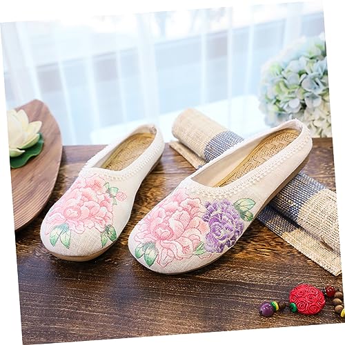MUCKLILY Ethnische Bestickte Flache Damenschuhe mit Baumwollsohle Runde Zehen Bequeme Sommerschuhe für Alltag und Freizeit Geeignet für Frühling und Sommer Frauen Hausschuhe von MUCKLILY