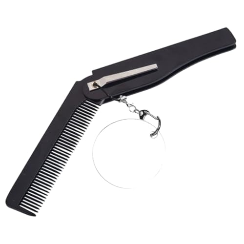 MUCKLILY Faltbarer Taschenkamm mit Feinen Zähnen und Ovalem Spiegel Leichter Klappkamm für Männer Robustes Design Tragbarer Bart Haarkamm als Schlüsselanhänger für Unterwegs von MUCKLILY