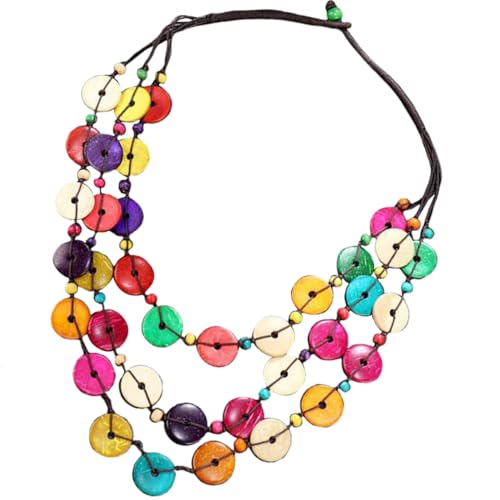 MUCKLILY Frauen Boho Halskette Kokosnussperlen Mehrlagige Handgefertigte Schmuckstücke Lange Kette für Besondere Anlässe und Tägliches Tragen von MUCKLILY