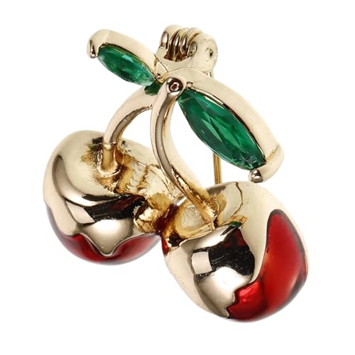 MUCKLILY Fruchtige Cherry Brosche mit Grünem Zirkonstein Dekorative Anstecknadel für Frauen Vielseitig Einsetzbar Modisches Accessoire für Kleidung Schals Mützen von MUCKLILY
