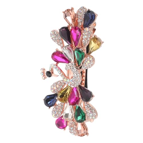 MUCKLILY Funkelnde Pfau-haarspange mit Vintage Strasssteinen Farbenfrohe Kristall-haarklammer aus Metall Rutschfeste Haarkralle für Damen Eleganter Schmuck für Hochzeiten Partys und Bälle von MUCKLILY