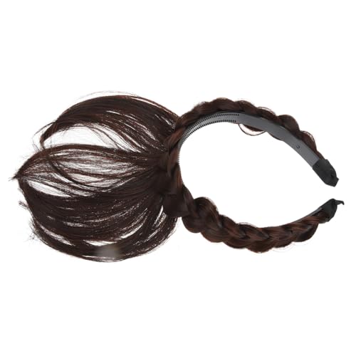MUCKLILY Geflochtenes Stirnband mit Synthetischem Haar Haarfransen Perücke Weiches Fake Haar Einfach zu Tragen Modischer Haarschmuck für Damen Geeignet für Partys Cosplay und Alltag von MUCKLILY