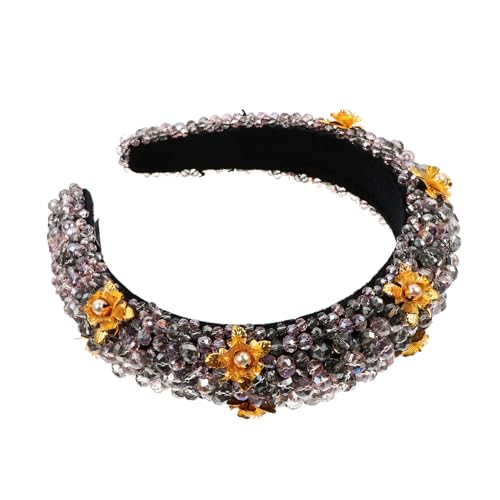 MUCKLILY Gepolstertes Haarband mit Perlen und Strasssteinen Handgefertigt Breites Stirnband für Damen Haarschmuck Geeignet für Hochzeit Party Alltag und Festliche Anlässe von MUCKLILY