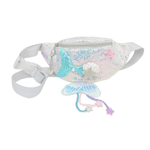 MUCKLILY Glitzernde Meerjungfrau Pailletten Brusttasche für Mädchen Hüfttasche Modisch Praktisch Verstellbar für Alltag und Freizeit mit Funkelndem Cartoon Design Silber von MUCKLILY