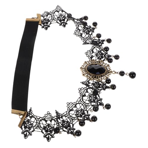 MUCKLILY Gothic Haarreif Vintage Spitzen-design mit Schwarzen Quasten Komfortables Halloween Kostümzubehör Stilvolle Vampir Halskette Boho Funkelnder Schmuck für Party und Fasching von MUCKLILY