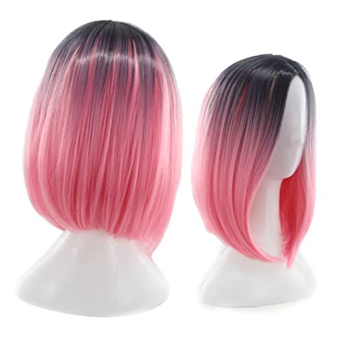 MUCKLILY Gradient Bob Perücke für Damen Kurze Synthetische Cosplay Perücke aus Hitzebeständigem Material Pflegeleicht und Natürlich Aussehend für Alltag Party und Halloween Farbverlauf von MUCKLILY