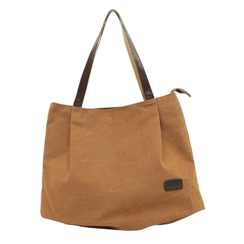 MUCKLILY Große Canvas Schultertasche Damen Casual Tote Bag mit Hoher Kapazität für Reisen Shopping Alltag Modische Handtasche in Kaffee für Frauen Mädchen Teens von MUCKLILY