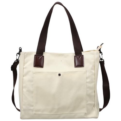 MUCKLILY Große Canvas Tote Bag Damen Schultertasche aus Strapazierfähigem Segeltuch Modische Weiße Einkaufstasche mit Viel Stauraum Praktische Handtasche für Strand Alltag und Shopping von MUCKLILY