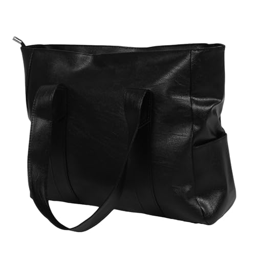MUCKLILY Große PU Tote Bag mit Reißverschluss Weiche Einstellbare Schultertasche Geräumige Handtasche für Arbeit Reisen Freizeit Modischer Damen Shopper in Schwarz von MUCKLILY