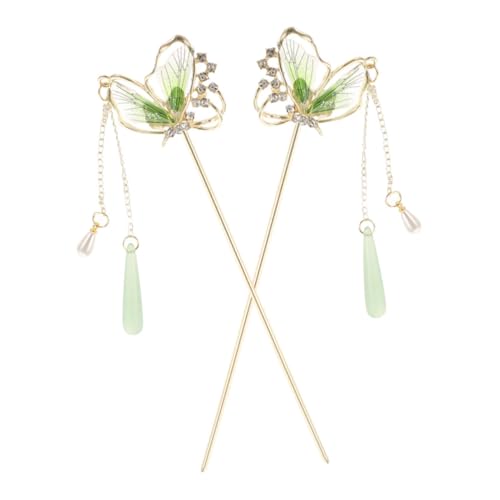 MUCKLILY Grüne Schmetterling Haarnadel Haarstab mit Quaste Traditionelle Chinesische Haarschmuck für Brötchen und Lange Haare für Damen von MUCKLILY