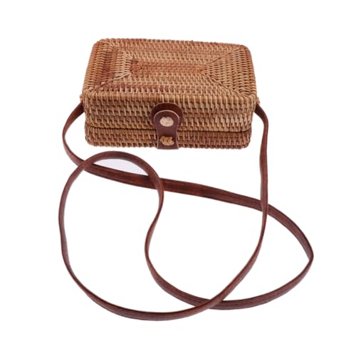 MUCKLILY Handgefertigte Damen Rattan Tasche Mini Umhängetasche Leichter Schulterbeutel Casual Strandtasche Boho Stil Geeignet für Reisen und Alltag Modisches Accessoire von MUCKLILY