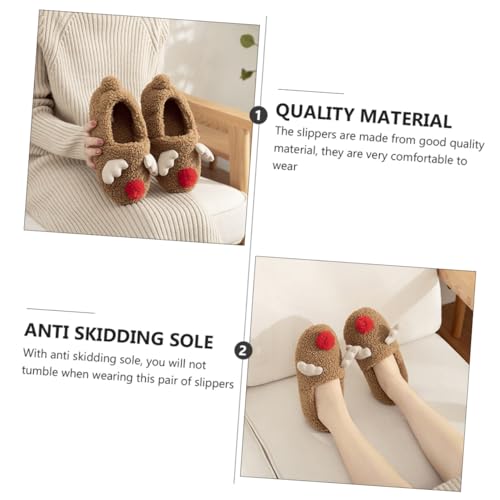 MUCKLILY Hausschuhe Weihnachten Elch Design Warm Kuschelige Pantoffeln mit Anti-rutsch Sohle Innenbereich Braun von MUCKLILY