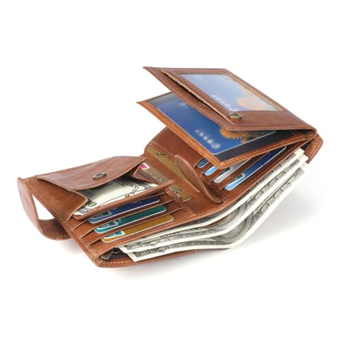 MUCKLILY Herren Echtleder Geldbörse mit RFID Schutz Multifunktionaler Kartenhalter Vintage Portemonnaie mit Münzfach Kompakte Herren Geldbörse in Hellbraun für Alltag und Besondere Anlässe von MUCKLILY