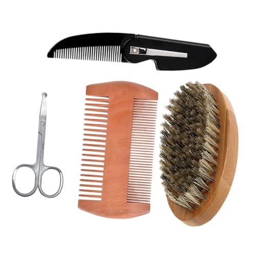 MUCKLILY Herren Holz-kamm Doppelseitig Wildschweinborstenbürste Ergonomisch Griffig Hautfreundlich Kompakt Tragbar für Glattes Gepflegtes Bartstyling Unterwegs von MUCKLILY
