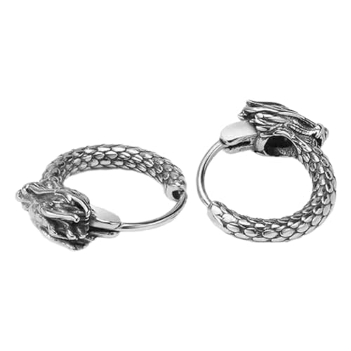 MUCKLILY Herren ohrringe Drachen design Silberbeschichtung Langlebig Modisch Hip hop Ohrschmuck Trendiger Ohrclip für Männer Alltag und Party von MUCKLILY