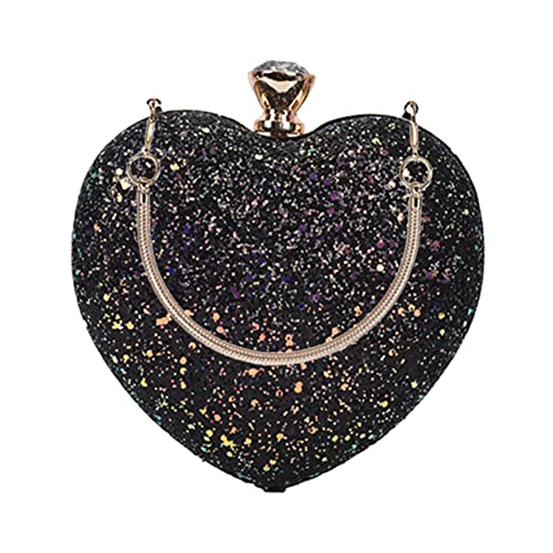 MUCKLILY Herzförmige Pailletten Clutch Tasche Damen Elegant Kleine Abendtasche Party Purse Schwarz Stylisch und Tragbar für Feier und Alltag von MUCKLILY