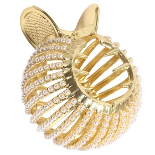 MUCKLILY Hoher Pferdeschwanz Haarklammer Metallclip mit Goldfarbener Perle Rutschfester Haargreifer für Dickes und Dünnes Haar Eleganter Haarschmuck für Damen und Hochsteckfrisuren von MUCKLILY