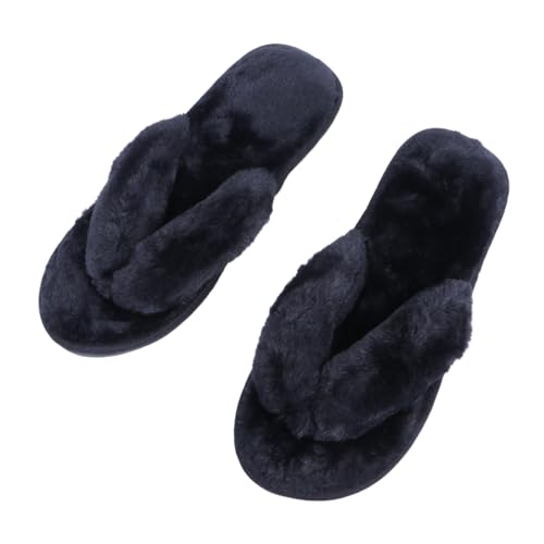 MUCKLILY Home Cotton Slippers Damen Plüsch Flip Flops Rutschfest Gepolstert Wärmend Winter Hausschuhe Schwarz Komfortable Atmungsaktive Pantoffeln für Zuhause von MUCKLILY