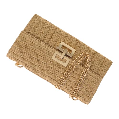MUCKLILY Imitat stroh clutch mit Kettenriemen Mehrfache Fächer Stilvolle Damen umhängetasche für Sommer Strand Party und Abendveranstaltungen von MUCKLILY