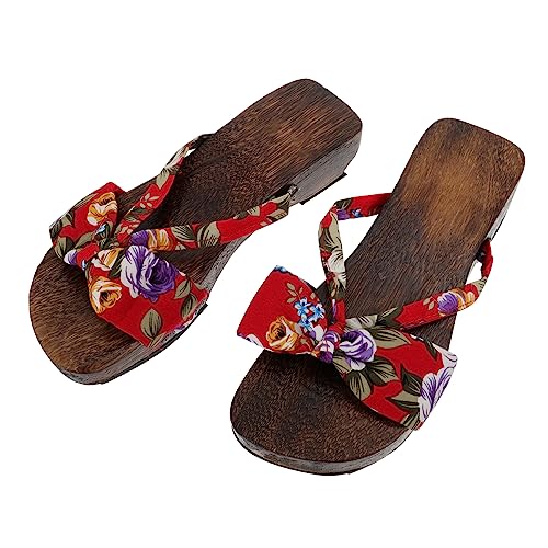MUCKLILY Japanische Clogs Holzpantoletten Damen Sommer Sandalen Flach Atmungsaktiv Modisch Rot Leichte Fußbekleidung für Strand und Alltag von MUCKLILY