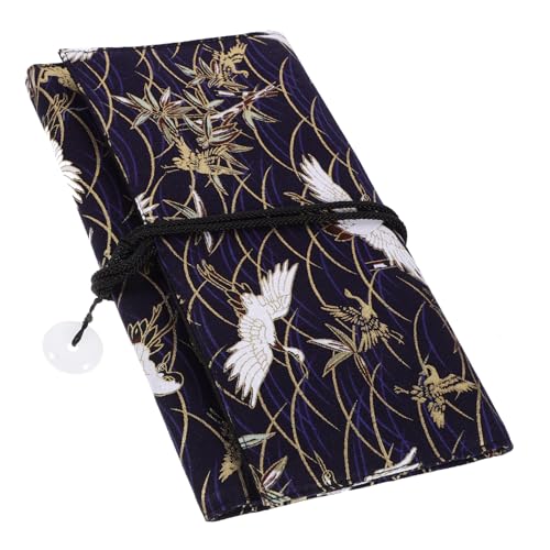 MUCKLILY Japanische Kosmetiktasche Fächer Makeup Brush Roll Wrap Schminkpinsel Organizer Blau Weißer Vogel Aufbewahrungstasche Tragbar Reise Kosmetik Pinselhalter von MUCKLILY