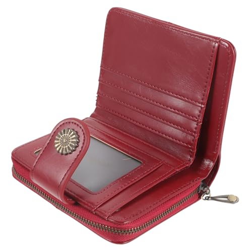 MUCKLILY Damen Geldbörse Ölwachsleder Kompakte Und Dekorative Kleine Geldtasche Für Stilvoller Kartenhalter Mit Und Einfacher Handhabung Weinrot von MUCKLILY