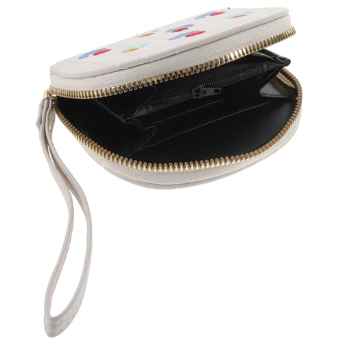 MUCKLILY Kleine Damen Geldbörse aus Pu Material mit Langlebigem Praktisches Münzfach Leicht und Kompakt Kleine Geldtasche für Alltag und Schule Weißes Besticktes Design von MUCKLILY