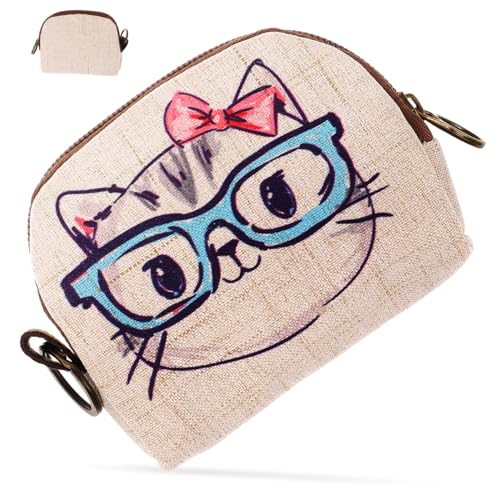 MUCKLILY Kleine Münzgeldbörse aus Baumwoll-leinen mit Süßem Cartoon-Motiv Kompakte Schlüssel Münztasche für Mädchen Leicht zu Reinigen und Platzsparend im Alltag Geschenk von MUCKLILY