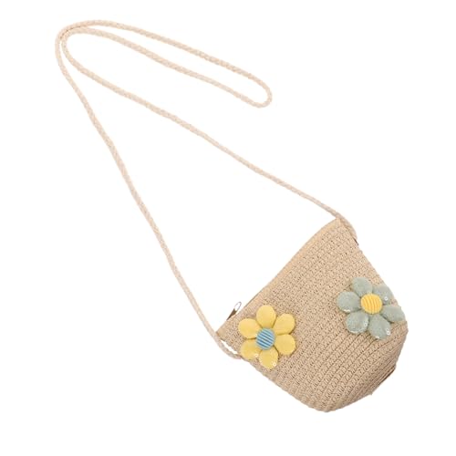 MUCKLILY Modischer Mädchen Crossbody Bag Leichter Strohwaren Schultertasche Vintage Sling Bag Für Kleine Junge Mädchen Süßes Und Praktisches Accessoire in Beige Mit Glitzerblumen von MUCKLILY