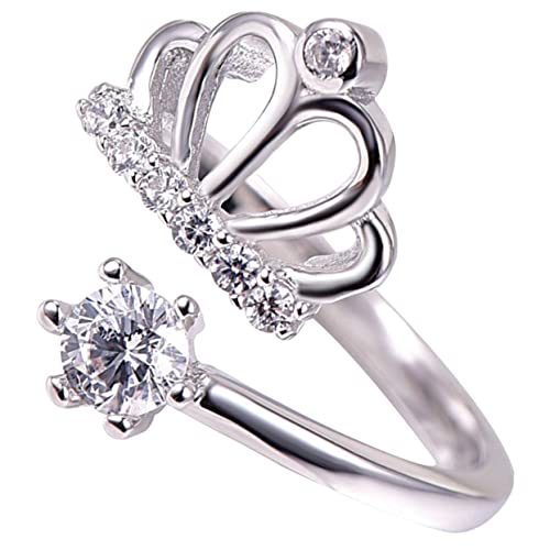 MUCKLILY Kronenring mit Verstellbarer Offener Ring für Frauen Teenager Modisches Accessoire Weißgold von MUCKLILY