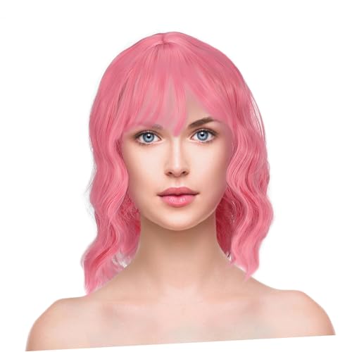 MUCKLILY Kurze Pinke Perücke Damen Welliges Synthetisches Haar mit Modischem Ponyhaar Schulterlang Leicht und Bequem für Alltag Cosplay Party und Bühnenauftritte MUCKLILY Kurze Pinke Perücke Damen Welliges Synthetisches Haar mit Modischem Ponyhaar Schulterlang Leicht und Bequem für Alltag Cosplay Party und Bühnenauftritte von MUCKLILY