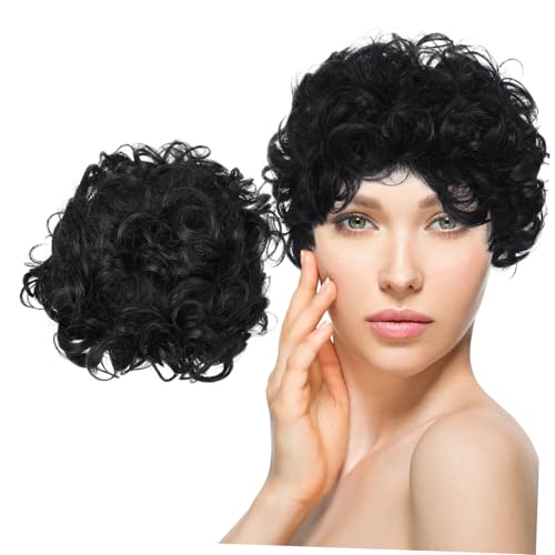 MUCKLILY Kurzhaar-perücke Damen Kurz Lockige Perücke Mit Verstellbaren Trägern Natürliche Synthetische Wellenperücke Mit Stylischen Fransen Für Alltag Cosplay Und Party Atmungsaktiv Leicht von MUCKLILY