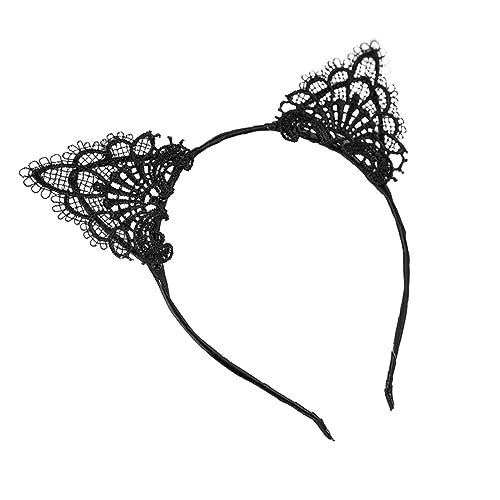 MUCKLILY Lace Cat Ears Haarreif mit Spitze für Damen Modisches Party Accessoire für Weihnachten Halloween Karneval und Cosplay Süßes Katzenohren Design Einheitsgröße Schwarz von MUCKLILY
