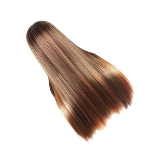 MUCKLILY Lange Gerade Perücke Damen Braun goldfarbene Ombre Natürliche Synthetische Haarteile Atmungsaktiv Für Cosplay Party Bühne von MUCKLILY
