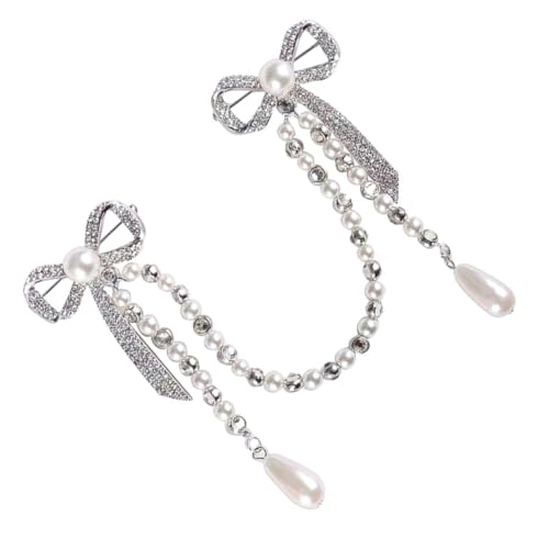MUCKLILY Legierung Brosche Damen mit Perlen und Glitzer Schmetterlingsknoten Design Tassel Anhänger Eleganter Brustschmuck für Party Festliche Anlässe und Alltag von MUCKLILY
