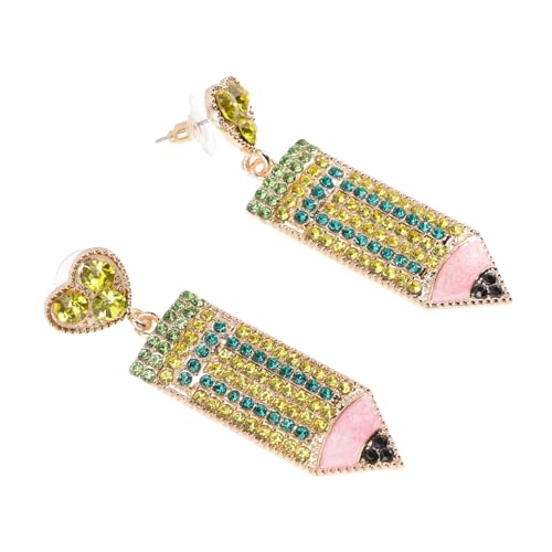 MUCKLILY Liebevoll Gestaltete Damen Ohrringe Herzform Bleistift Anhänger mit Funkelnden Strasssteinen Modisch Vielseitig Langlebiges Legierungs material für Alltag Schule und Büro von MUCKLILY