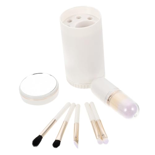 MUCKLILY Make up Pinselset mit Robustem Holzgriff Dichte Weiche Borsten Inkl Tragbarem Organizer mit Spiegel Professionell für Gesicht Lose Puder und Vielseitiges Make up Weiß von MUCKLILY